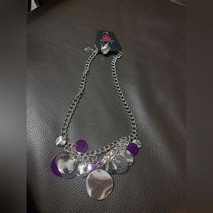 Silver necklace with purple accent pieces